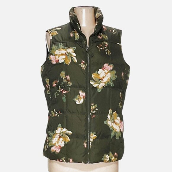 Lands' End Olive Green Floral Puffer Vest Women's Size Small S - Picture 1 of 4